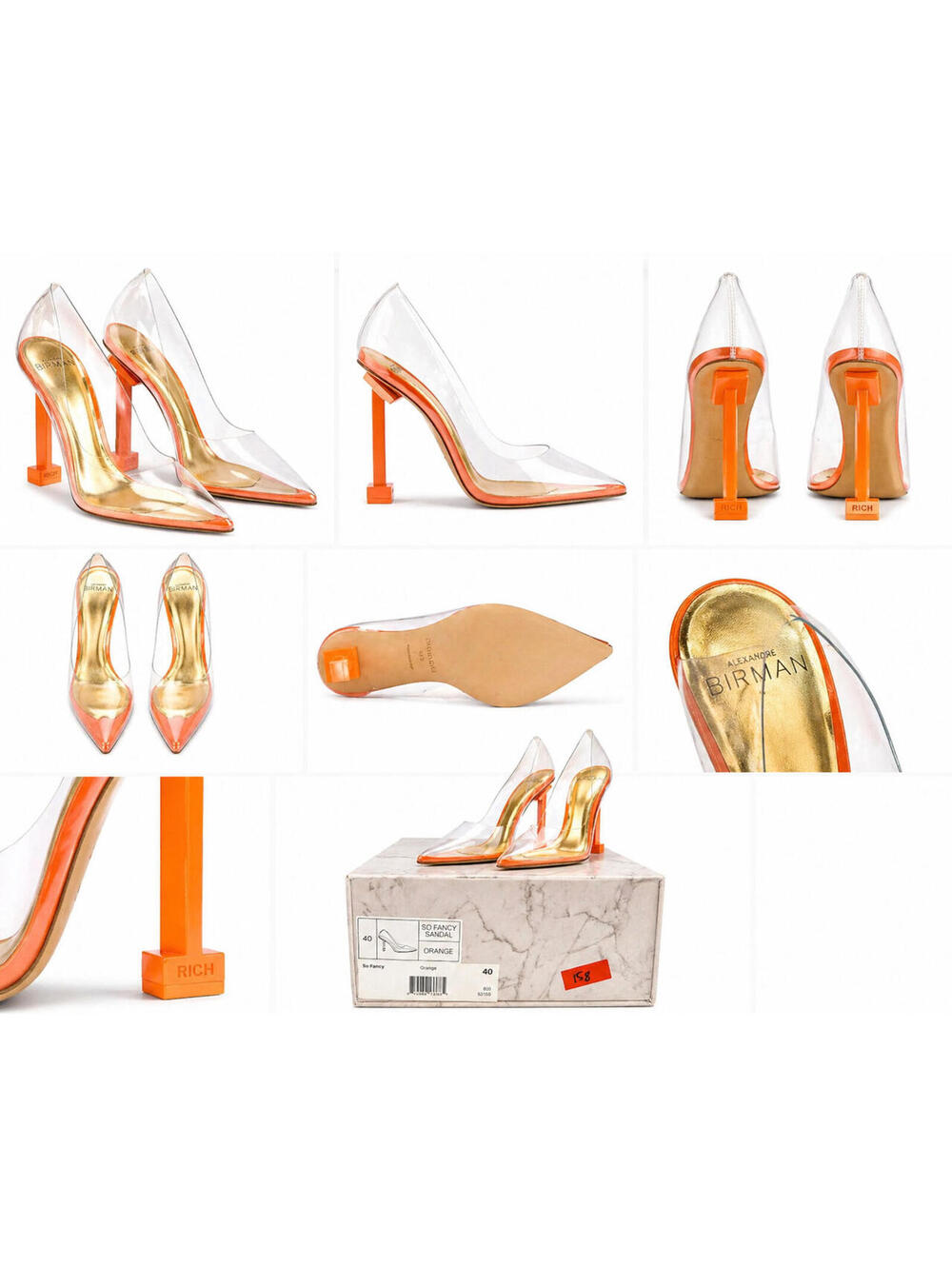 Alexandre Birman So Fancy Sandal 40 Orange PVC Clear Pump Stiletto Heel Designer